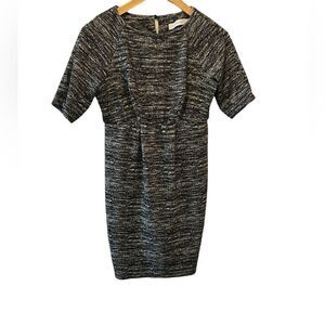 Grey Salt & Pepper Short Sleeve Tapered Waist Boat Neck Stretch Dress M